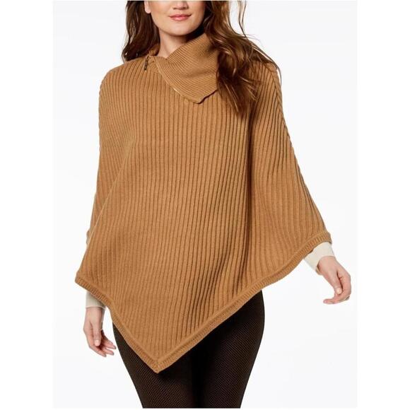Michael Kors Sweaters - MICHAEL KORS Zippered Ribbed-Knit Poncho OS Camel NWT #4